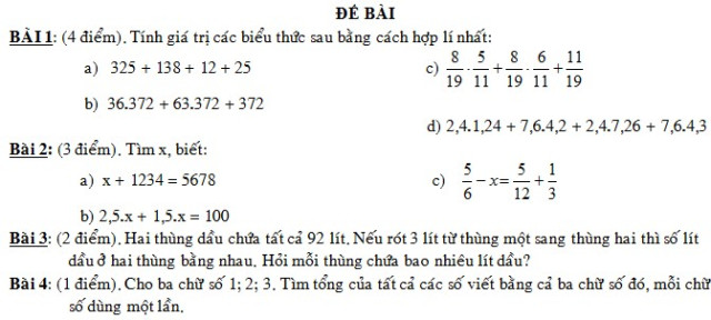 Đề kiểm tra chất lượng đầu năm môn Toán lớp 6-1