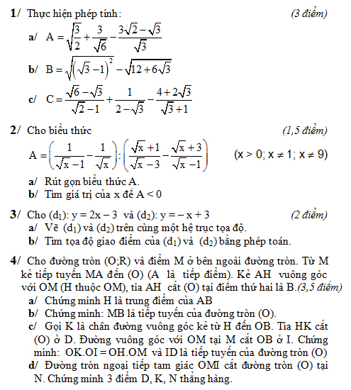 Đề kiểm tra toán lớp 9 học kỳ 1 năm 2014 – 2015-1