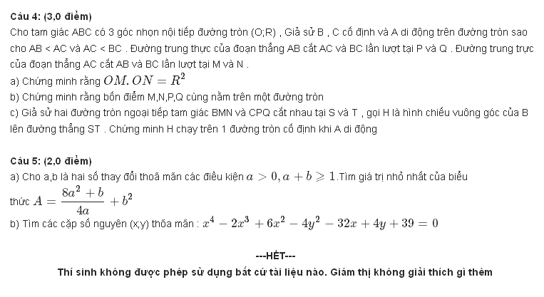 Đề thi Toán vào lớp 10 quốc học Huế năm học 2015-2016-2