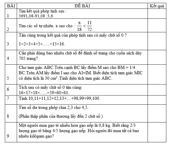 Đề thi Toán 6 THCS Giảng Võ năm học 2007-2008