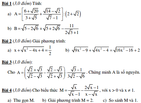 10 Đề kiểm tra Đại số 9 chương 1-2