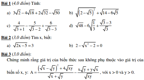 10 Đề kiểm tra Đại số 9 chương 1-3