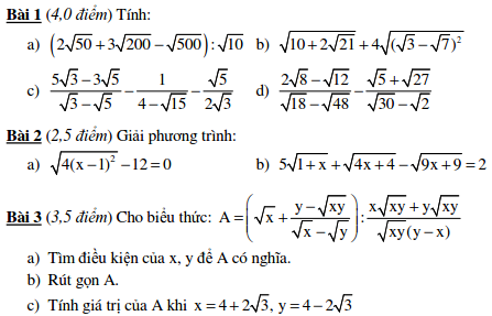 10 Đề kiểm tra Đại số 9 chương 1-4