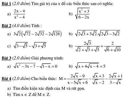 10 Đề kiểm tra Đại số 9 chương 1-5