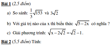 10 Đề kiểm tra Đại số 9 chương 1-7.1