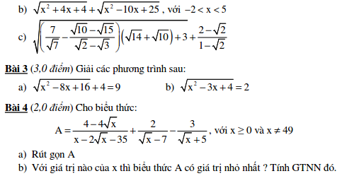 10 Đề kiểm tra Đại số 9 chương 1-9.2