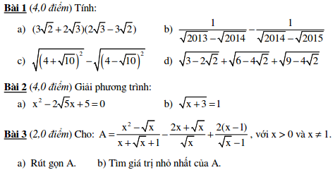 10 Đề kiểm tra Đại số 9 chương 1