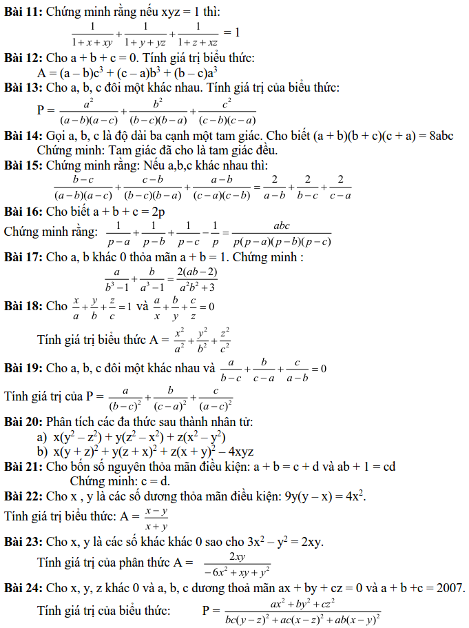 24 bài tập về phép biến đổi đồng nhất-1