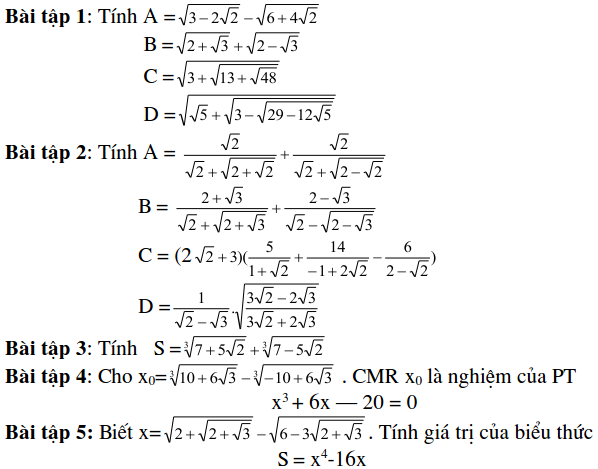 Dạng bài tập tính giá trị biểu thức - Đại số 9