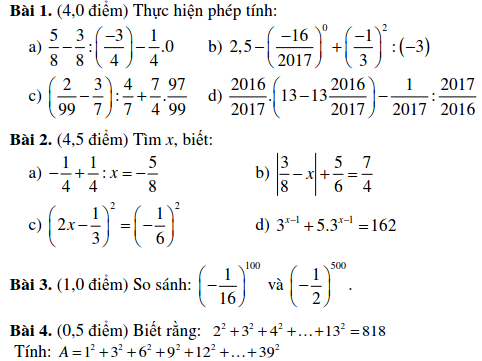 Đề kiểm tra Đại số 7 chương 1 THCS Nguyễn Du quận 1