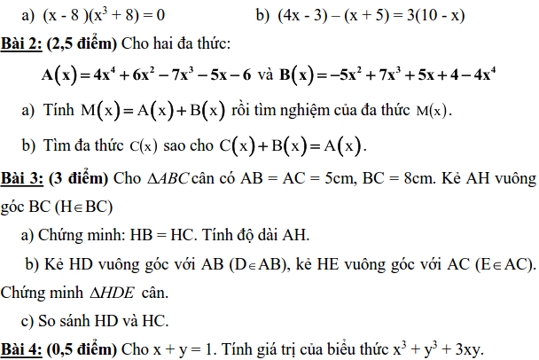 Đề thi KSCL đầu năm Toán 8 THCS Cao Viên 2016 - 2017-1