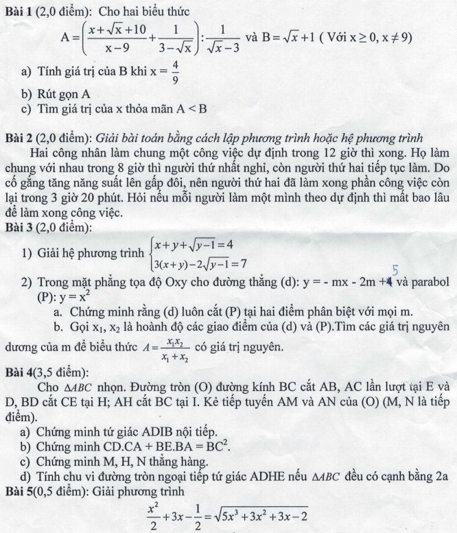 Đề thi thử vào lớp 10 môn Toán THPT quận Tây Hồ 2017 - 2018-1