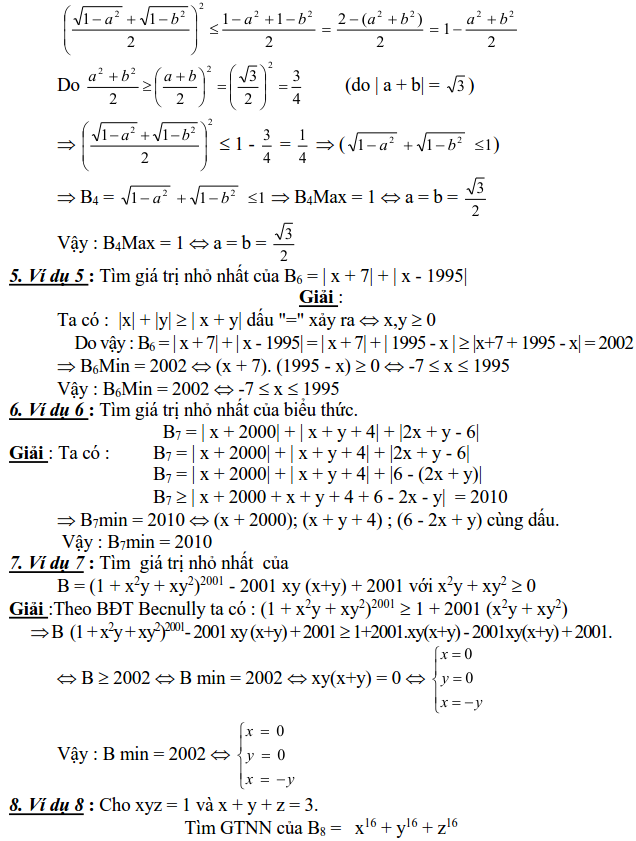 Sử dụng các bất đẳng thức cơ bản để tìm GTLN, GTNN-1