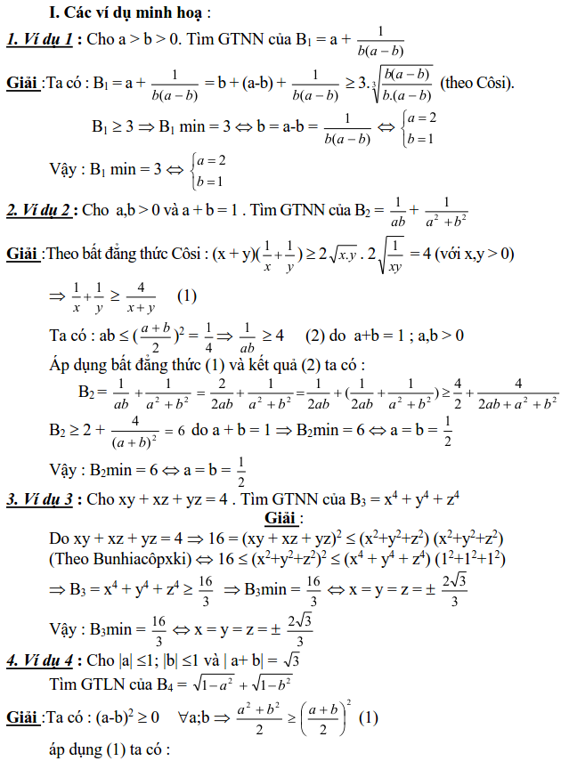 Sử dụng các bất đẳng thức cơ bản để tìm GTLN, GTNN