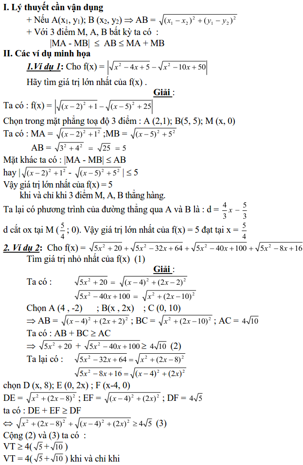 Sử dụng phương pháp hình học để tìm GTLN, GTNN