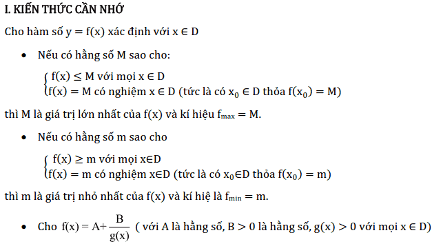 Chủ đề 2: Giá trị lớn nhất, nhỏ nhất của hàm số - Phần Đại số-1