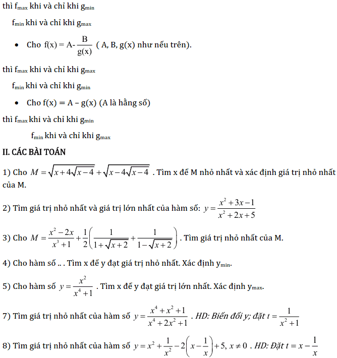 Chủ đề 2: Giá trị lớn nhất, nhỏ nhất của hàm số - Phần Đại số-2