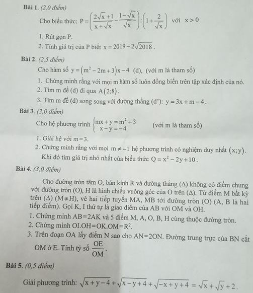 Đề kiểm tra HK1 môn Toán 9 tỉnh Thái Bình năm 2017 - 2018-1