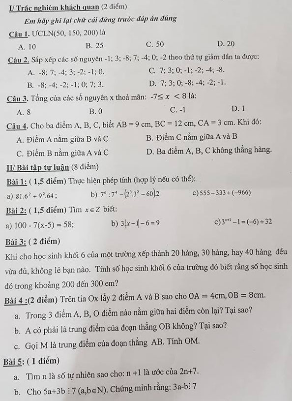 Đề kiểm tra học kì 1 môn Toán 6 THCS Nghĩa Tân năm 2017 - 2018-1