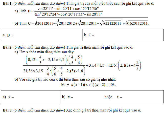 Đề thi giải Toán lớp 9 trên máy tính Casio, Vinacal TP Đà Nẵng năm 2011-1