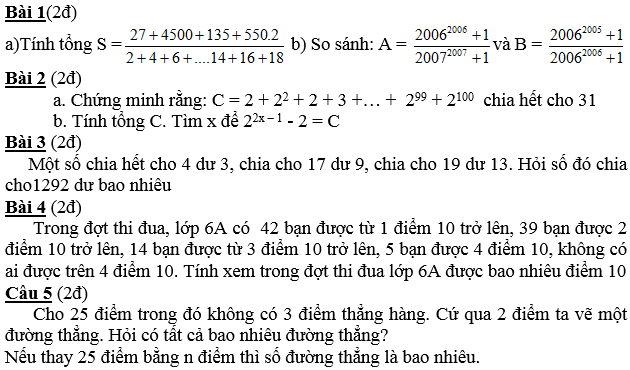 Đề thi học sinh giỏi Toán 6 số 4-1