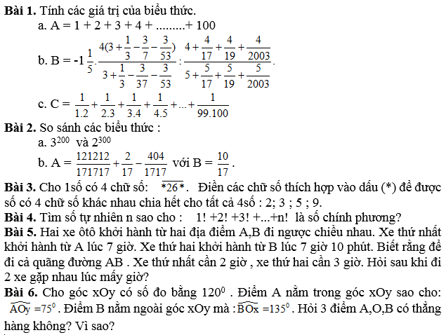 Đề thi học sinh giỏi Toán 6 số 5-1