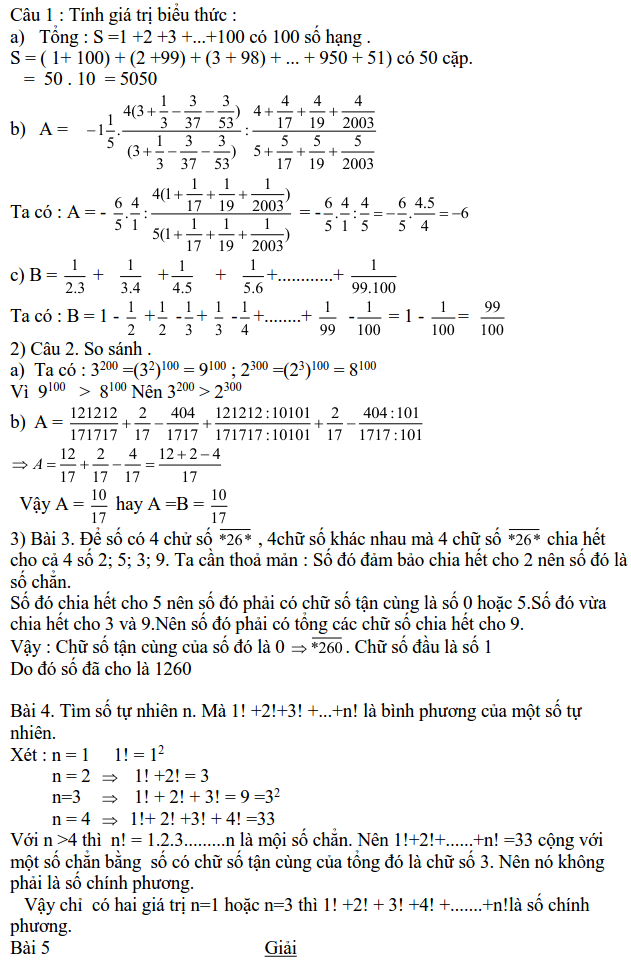 Đề thi học sinh giỏi Toán 6 số 5-2