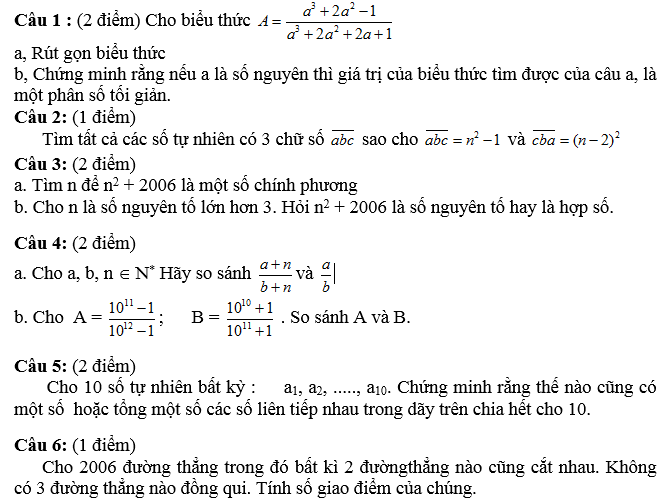 Đề thi học sinh giỏi Toán 6 số 9-1