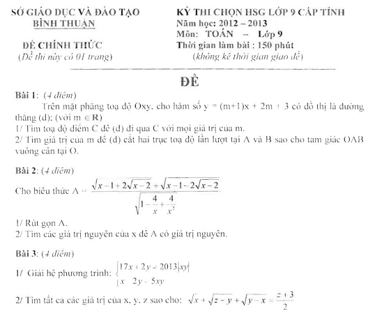 Đề thi HSG môn Toán lớp 9 tỉnh Bình Thuận năm học 2012-2013-1