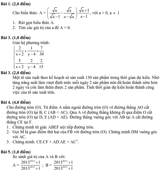 Đề thi Toán vào 10 THPT chuyên Lê Quý Đôn - Bình Định năm 2013 - 2014-1