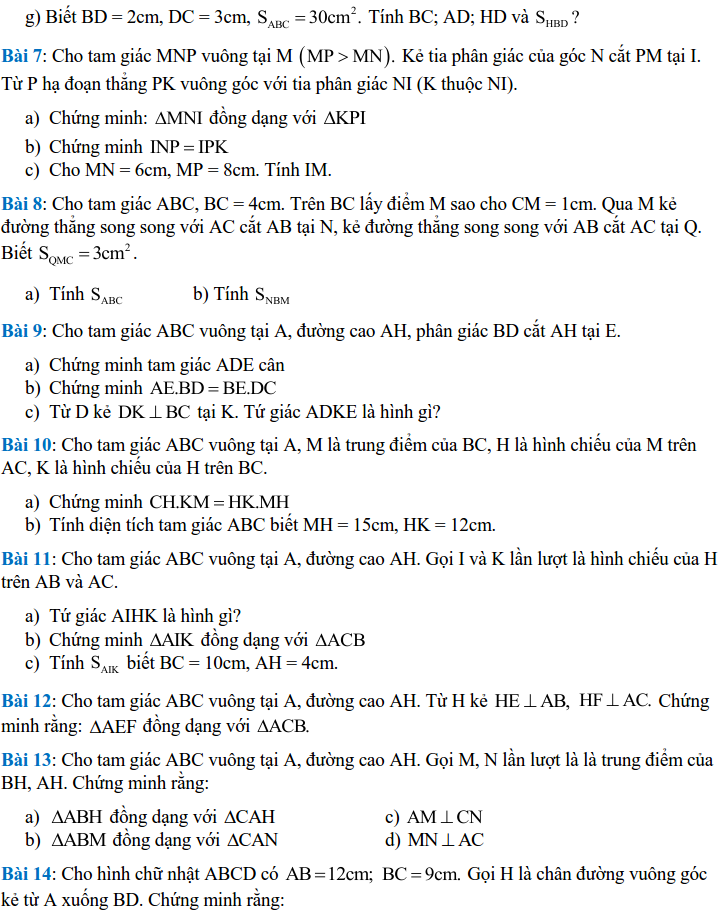 Một số bài tập về các trường hợp đồng dạng của tam giác - Hình học 8-2