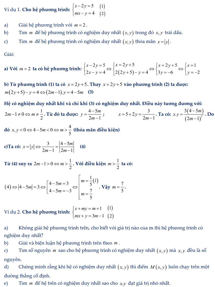 Dạng toán hệ phương trình bậc nhất chứa tham số